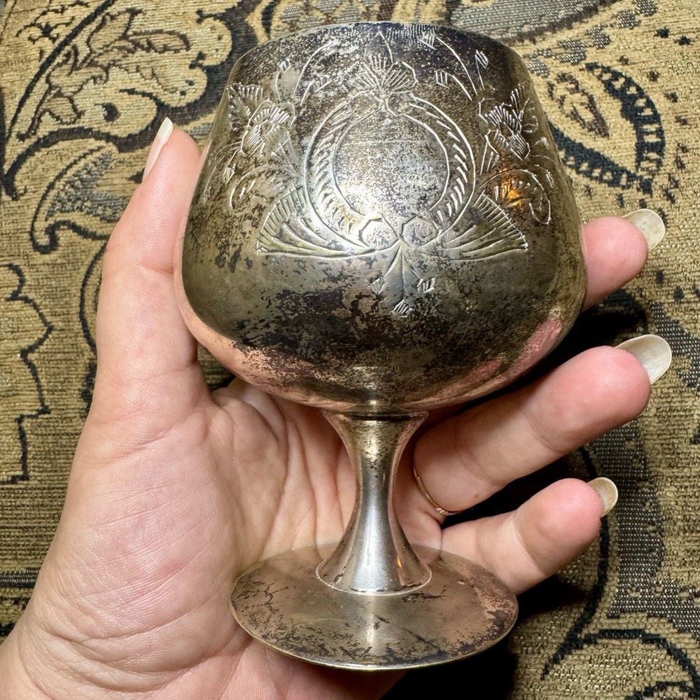 Antique Ornate Silver Chalice with Engraved Design